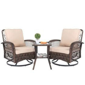 3 Pieces Patio Furniture Set, Outdoor Swivel Gliders Rocker, Wicker Patio Bistro Set with Rattan Rocking Chair 3 Pieces Patio Furniture Set, Outdoor Swivel Gliders Rocker, Wicker Patio Bistro Set with Rattan Rocking Chair