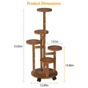 5 Layers Of Plant Stand With 4 Detachable Wheels For Indoor And Outdoor Decoration (Option: Wooden plant stands) 5 Layers Of Plant Stand With 4 Detachable Wheels For Indoor And Outdoor Decoration (Option: Wooden plant stands)